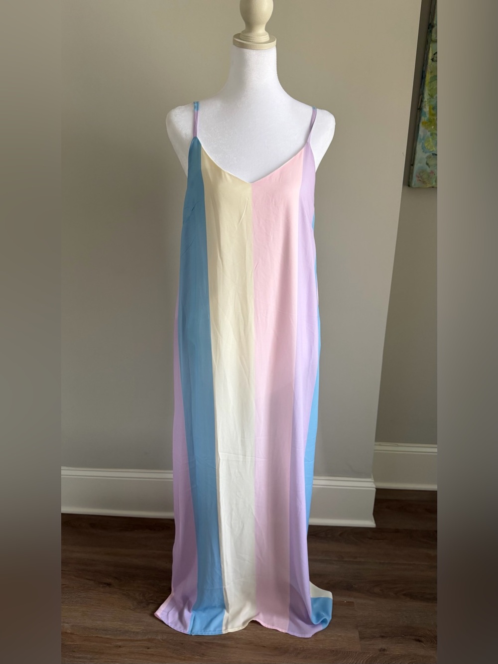 Pink Lily Pastel Striped Maxi Dress in Blue, Pink, Cream